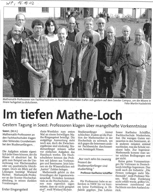 AK IngMath und Eingangstest FH NRW Arbeitskreis Ingenieurmathematik gegründet (2001)