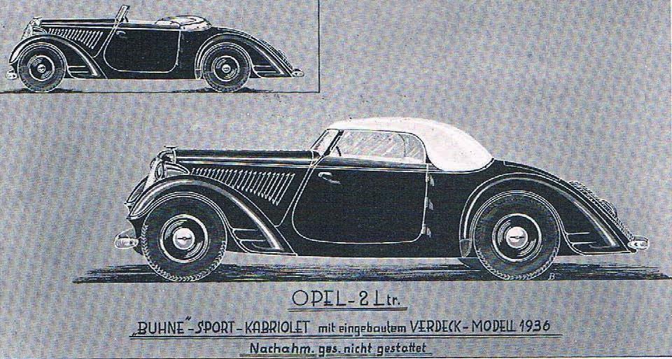 HISTORIE Prospekt 2 Liter Buhne Cabriolet, Modelljahr 1936 mit neuer Verdeckkonstruktion 2 Liter Buhne Cabriolet Beim