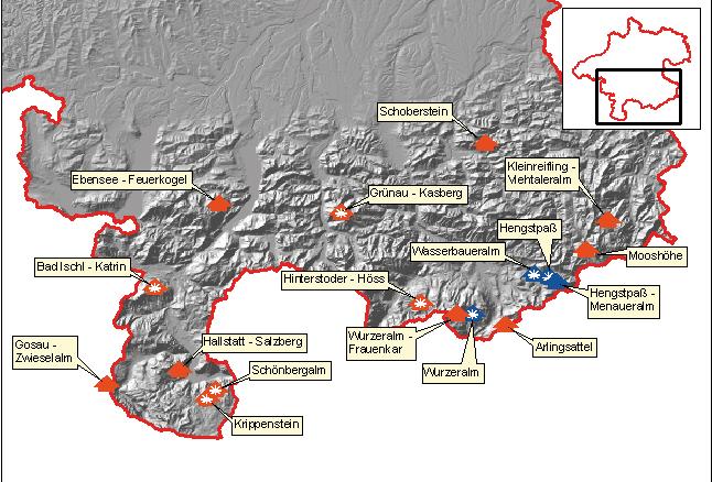 Tätigkeitsbericht des Lawinenwarndienstes Oberösterreich Mess- und Beobachtungsnetz Im Winter 2005/06 stand ein aus 21 verschiedenen Standorten bestehendes und über das Bergland von Oberösterreich
