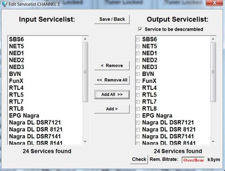 8.3. Funktionalität Serviceliste (Programmliste) 8.3.1. Löschen und Hinzufügen von Services (Programmen) Neben dem Search-Button wird ein weiterer Button Servicelist angezeigt.