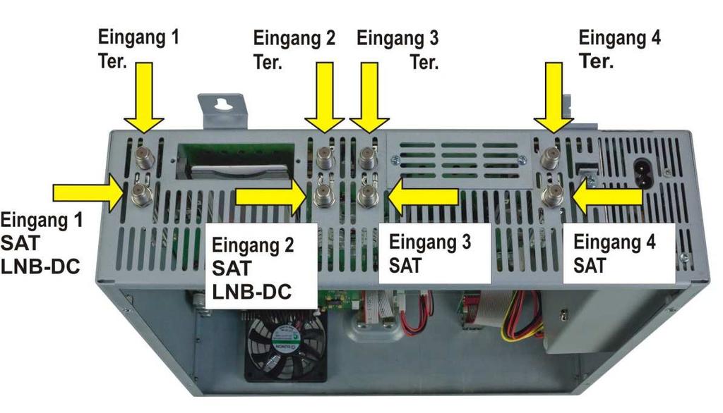 7. Installation Anschließen der Eingangssignale-Signale SAT-Signale direkt oder über Verteiler an die Sat-Tuner-Eingänge anschließen.