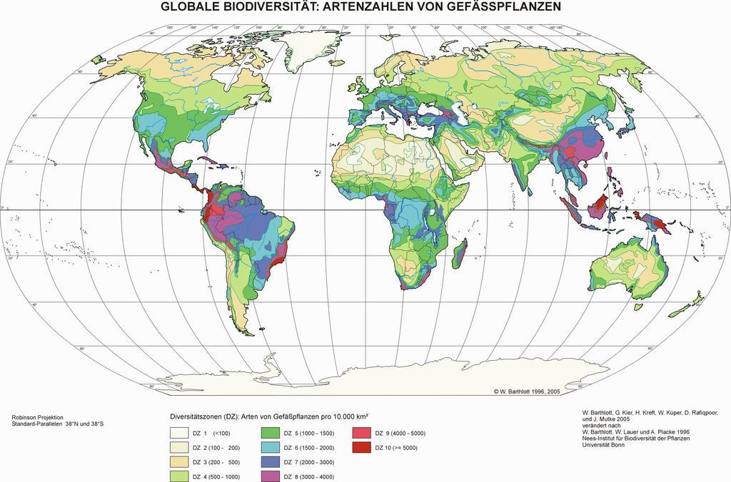 Tag der Artenvielfalt Artenvielfalt im globalen Zusammenhang Biologische Vielfalt - Biodiversität ist ungleichmäßig über die Erdoberfläche verteilt.