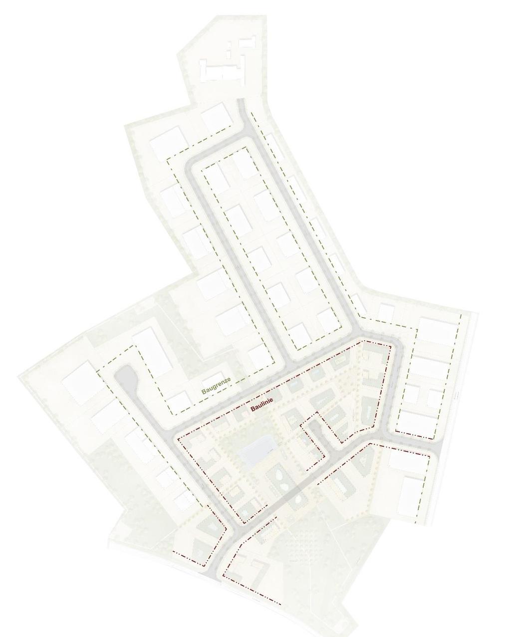 Baugrenzen Das Plangebiet wird mit einer Baugrenze und einer Baulinie belegt: - einheitliches Straßen-