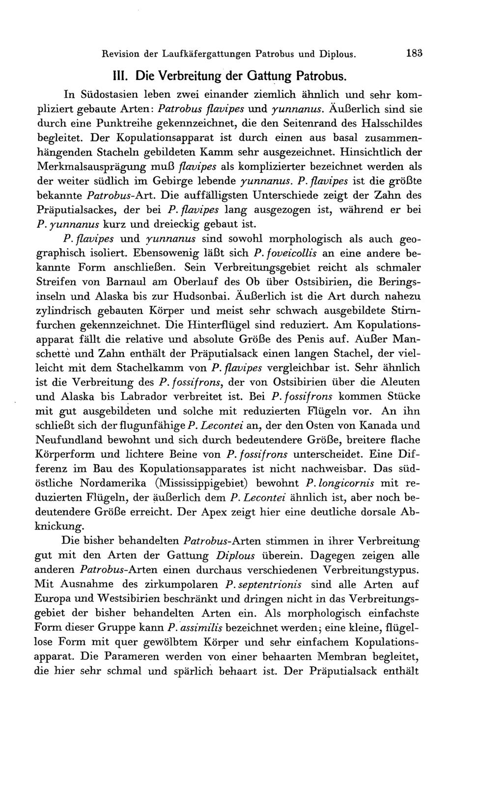 Revision der Laufkäfergattungen Patrobus und Diplous. 183 III. Die Verbreitung der Gattung Patrobus.