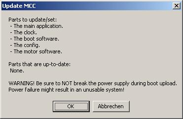 VORSICHT Während des Updates der Boot-Software darf die Betriebsspannung der MCC nicht unterbrochen werden!