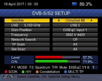 1. DVB-S/S2 Einrichtung Drücken Sie OK auf DVB-S / S2 Setup, dann erscheint das folgende Menü.