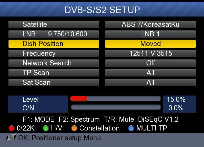 Kehren Sie zum Menü DVB-S / S2 SETUP zurück, drücken Sie die