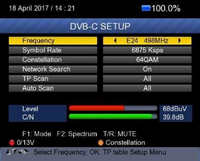 (DVB-C Menü).