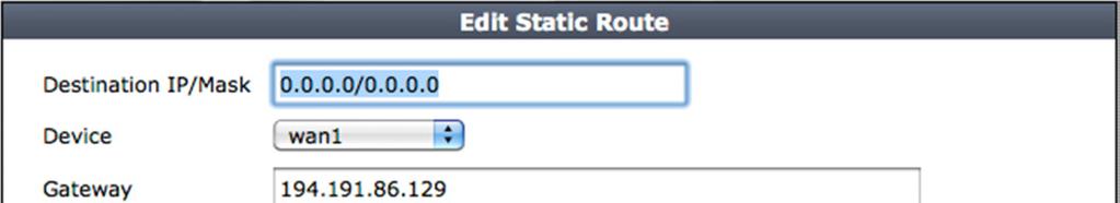 Nun wird noch das Default Gateway für die Standleitung konfiguriert: Menu