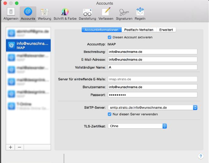 Apple Mail 8 übernimmt die Einstellungen unter bestimmten Umständen nicht korrekt.