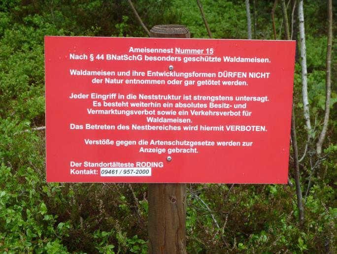 Hier wurden durch den Standortältesten an den Waldameisenvölkern gut zu erkennende Schilder
