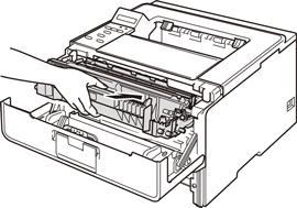 8. Setzen Sie die Toner - Trommeleinheit in das Gerät ein. 9. Schließen Sie die Frontklappe. 10. Setzen Sie die Papierkassette wieder zurück in die Maschine ein.