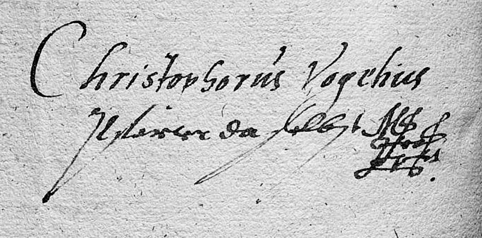 Abb. 4: Unterschrift Christoph Vogels unter einem Schreiben vom 15. November 1597 (BayHStA, Pfalz-Neuburg, Hofrat vorl. 32, fol. 91v) bedingten Unterbrechungen seiner Arbeit.