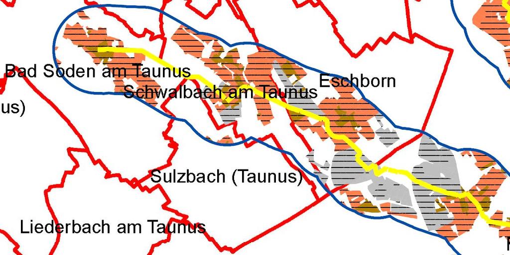 Korridorbetrachtung: Frankfurt Eschborn Schwalbach - Bad Soden Die Achse verläuft von Frankfurt aus nach Nordwesten in den Vordertaunus.