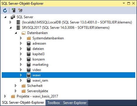 2 Projektmappen-Explorer In Visual Studio 2015/2017 ist standardmäßig eine Verbindung zu einer LocalDB im SQL Server-Objekt-Explorer eingerichtet.