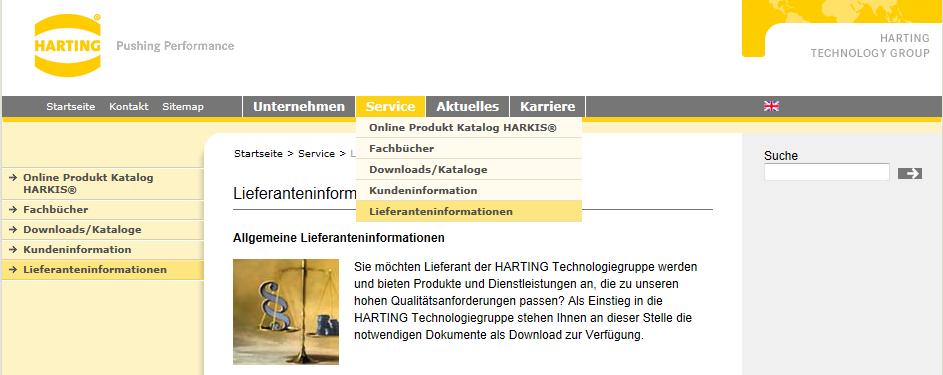 Lieferantenregistrierung aufrufen Über unsere Homepage www.harting.