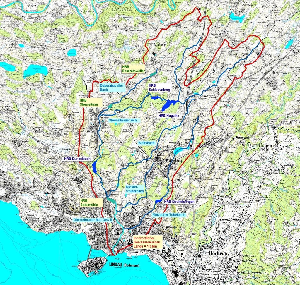 2.2 Hochwasserrückhalt im Einzugsgebiet: Standorte HRB Oberreitnauer Ach ~ 30 km² Spitalmühle EZG Lauflänge Ursprung Mündung Niederschl.