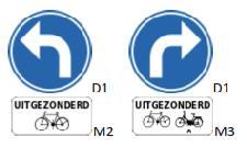 69.4.1. Ein Zusatzschild des in Artikel 65.2 vorgesehenen Musters M2 muss das Verkehrsschild D1 ergänzen, wenn das Gebot nicht für Radfahrer gilt.