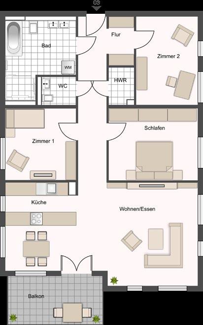 14 I Potsdam Kurfürstenresidenz HELMA Wohnungsbau GmbH Grundriss Wohnung 03 1. Obergeschoss 4 Zimmer ca. 140 m² Wohnung 03 Raum ca. Wfl.