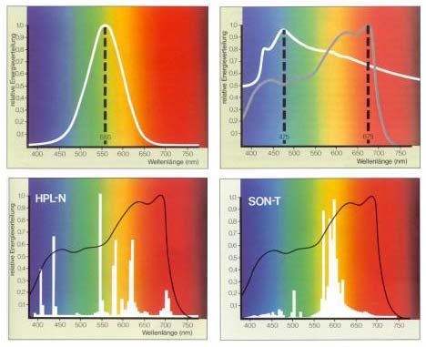 11 In Abbildung 15 ist die spektrale Energieverteilung des Sonnenlichts, einer Hochdruck- Quecksilberdampf-Lampe und einer Hochdruck-Natriumdampf-Lampe dargestellt.