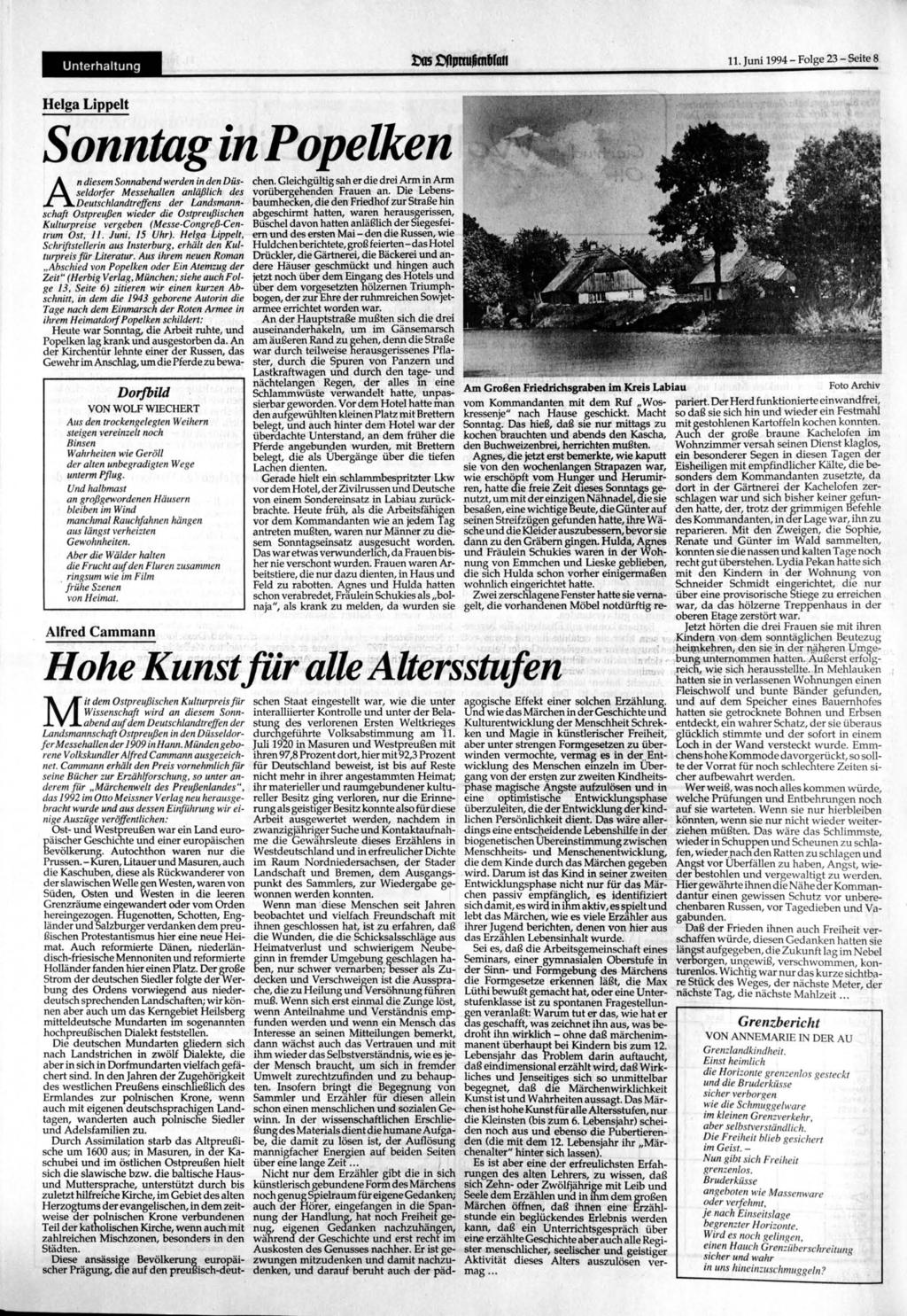 Unterhaltung 05 CflpmifjmbfoH 11 Juni 1994 Folge 23 Seite 8 Helga Lippelt Sonntag