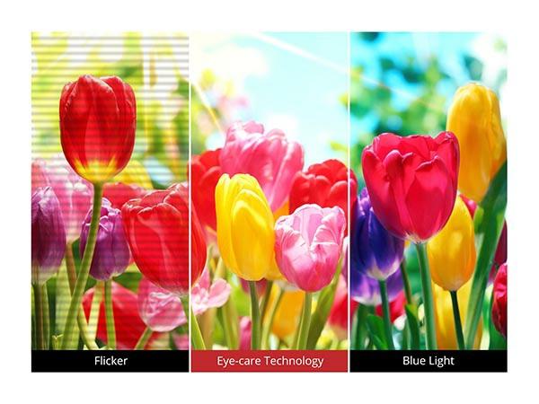 Optimaler Betrachtungskomfort Die Flicker-Free-Technologie für flimmerfreie Bilder und der Blaulicht-Filter reduzieren die Ermüdung der Augen, auch bei längerer Betrachtung des Bildschirms.