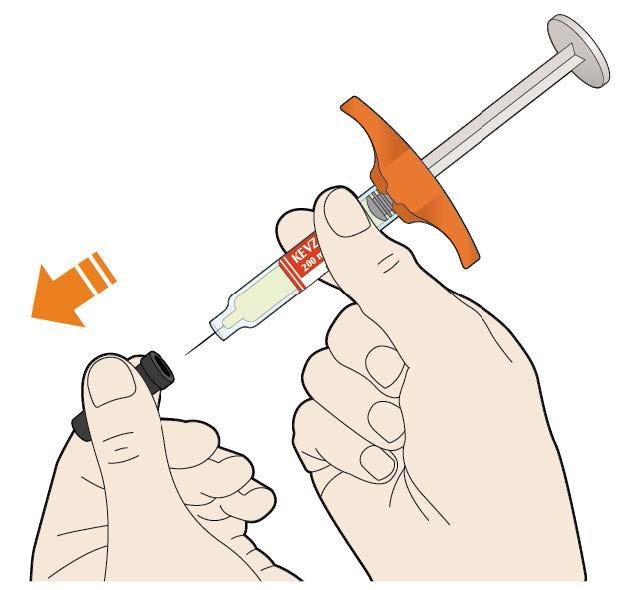 Schritt B: Durchführung der Injektion Schritt B darf erst nach Abschluss von Schritt A Vorbereitung einer Injektion ausgeführt werden. 1. Ziehen Sie die Verschlusskappe ab.