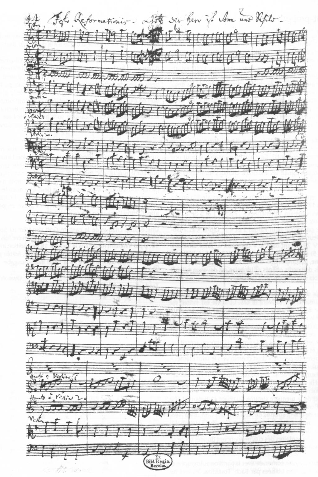 Johann Sebastian Bach, Kantate Gott der Herr ist Sonn und Schild BWV 79 Erste Notenseite der autographen Partitur mit Beginn des