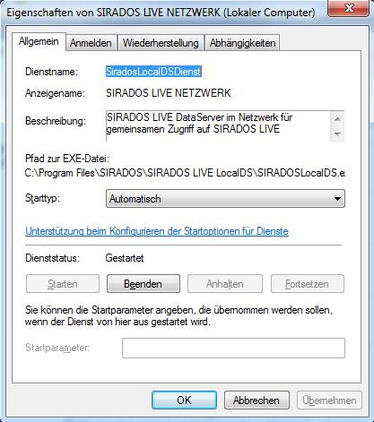 Anlage eines Users für den Netzwerkdienst auf dem Server Um den SIRADOS LIVE Netzwerk-Dienst zu starten, ist das Einrichten eines Users erforderlich.