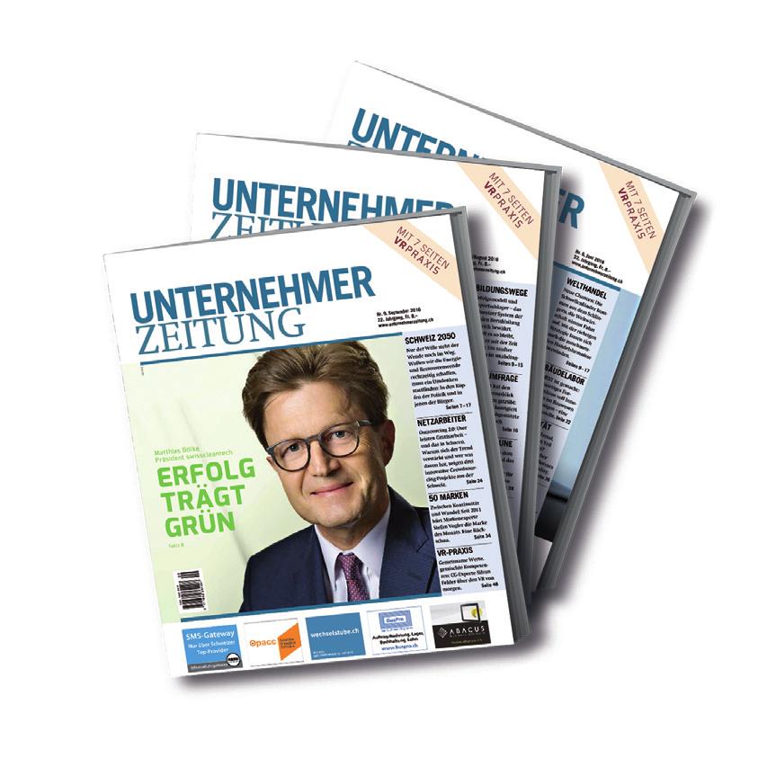 UNTERNEHMERZEITUNG Editorial UnternehmerZeitung Das Wirtschaftsblatt für CEOs und Patrons Die UnternehmerZeitung ist das Fachblatt der Firmeninhaber und -inhaberinnen in der Deutschschweiz.