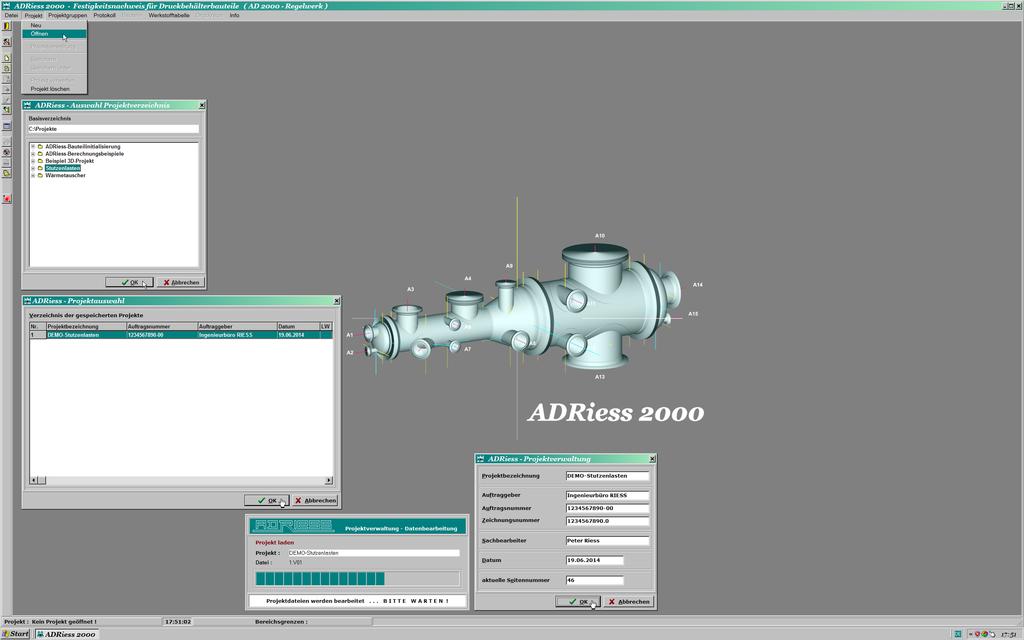 Bild 1 : ADRiess 2000 ist eine modular aufgebaute Software neuester Generation zur Erstellung von Festigkeitsnachweisen für Druckgeräte nach dem AD 2000-Regelwerk.