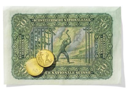 SWISSMINTinfo SONDERMÜNZEN Januar 2007 4 Bild rechts: Die Goldmünze zu Ehren des 100-Jahr-Jubiläums der Nationalbank zeigt den berühmten «Holzfäller» vom Schweizer Kunstmaler Ferdinand Hodler (1853
