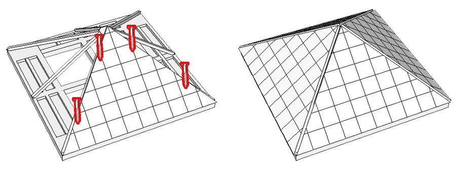 Bild D1: Hauptgerüst Dachsparren (Traghölzer) Verschrauben Sie die Dachsparren um die Spitze des Daches.