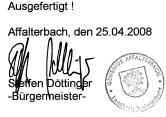 Seite 4 / Nummer 18 Amtsblatt Affalterbach Mittwoch, 30. April 2008 Gemeinde 71563 Affalterbach Landkreis Ludwigsburg Satzung über die Festlegung einer Veränderungssperre für den Bereich der Flst.