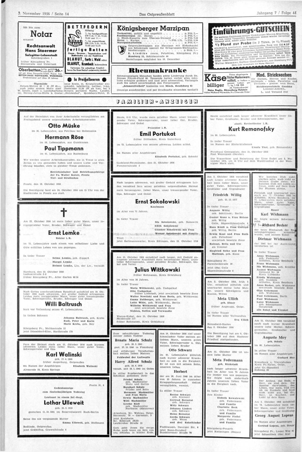November 1956 Seite 14 Das Ostpreußenblatt Ich bin zum Notar ernannt Rechtsanwalt Hans