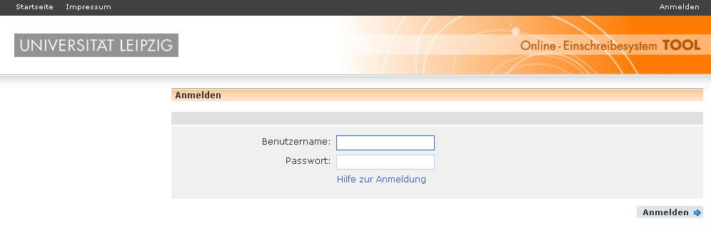 Anmeldung im TOOL Die Adresse (URL) des Einschreibesystems TOOL lautet: http://sb.uni-leipzig.