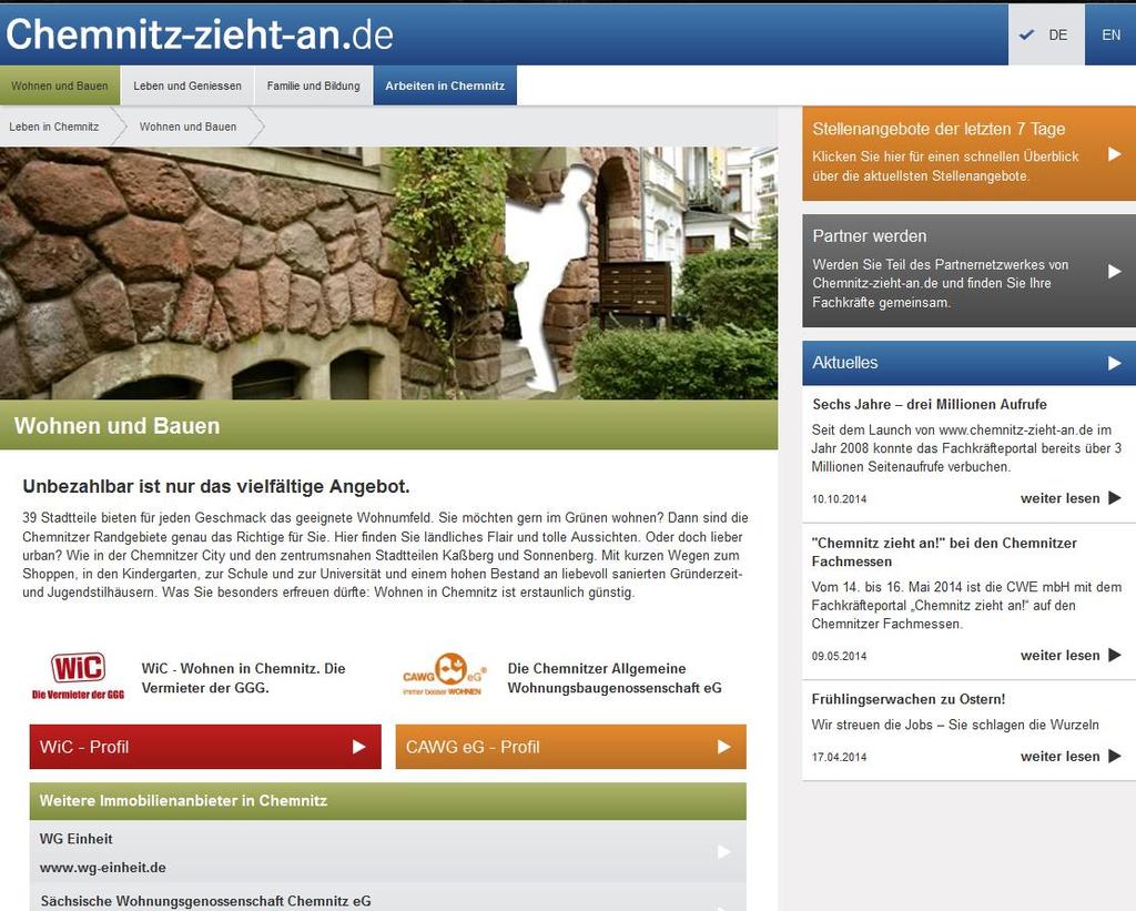 Fachkräfteportal: Chemnitz zieht an! Aufbau und Inhalte Leben in Chemnitz 21.