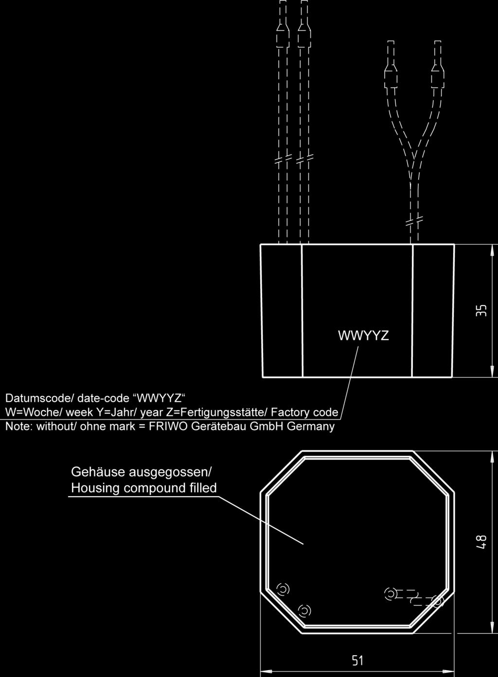 1 Gehäuse / Housing: Gehäusetyp / housing-typ: UP-35 Material: PC / ABS V0 125 C Farbe Boden/ bottom colour: schwarz / black