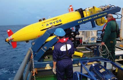 Die technischen Daten des autonomen Unterwasserfahrzeuges (AUV) ABYSS: Abmessungen: 3.98 m x 0.