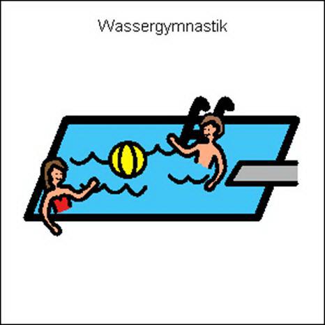 Wassergymnastik 1 + 2 + 3 Wir wollen uns im Wasser bewegen. Wir spielen mit Bällen und anderen Sachen. Wir machen Gymnastik im Wasser. Ihr müsst nicht schwimmen können.
