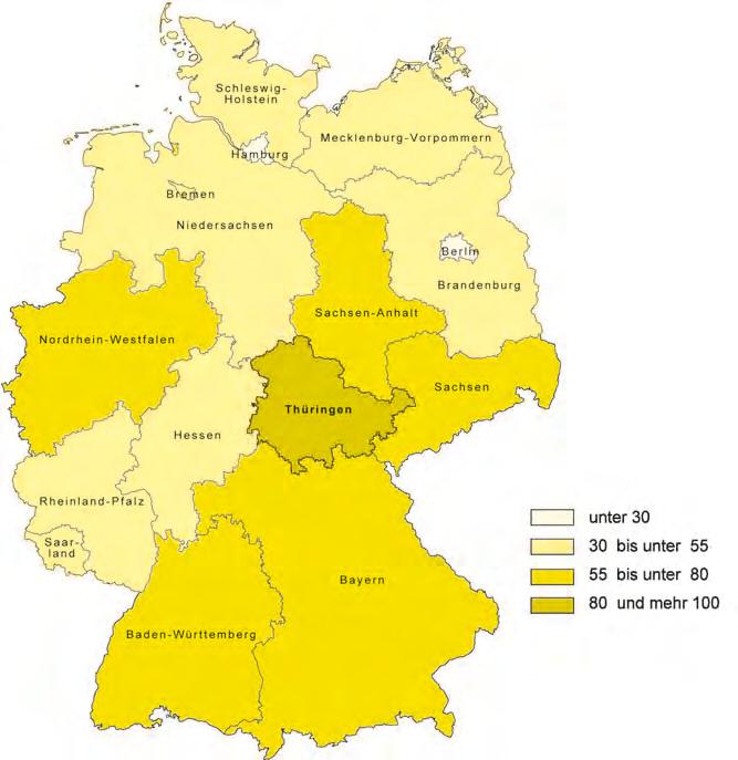 Thüringen lag im Jahr 2008 deutlich über dem Durchschnitt der neuen