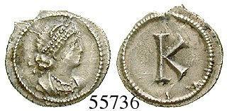 XXIII. RIC 704. Reste von Silbersud. vz+ 140,- Constantinus I., 307-337 Halbe Siliqua um 330, Constantinopel. 1,11 g.