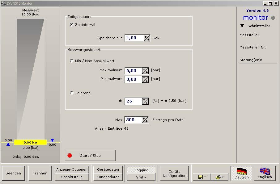 Software für Drucksensor Seite 11 6. Datenlogger 6.1. Logging Die Software ist mit einem integrierten Datenlogger ausgestattet. Dieser ermöglicht es, Messwerte aufzuzeichnen.