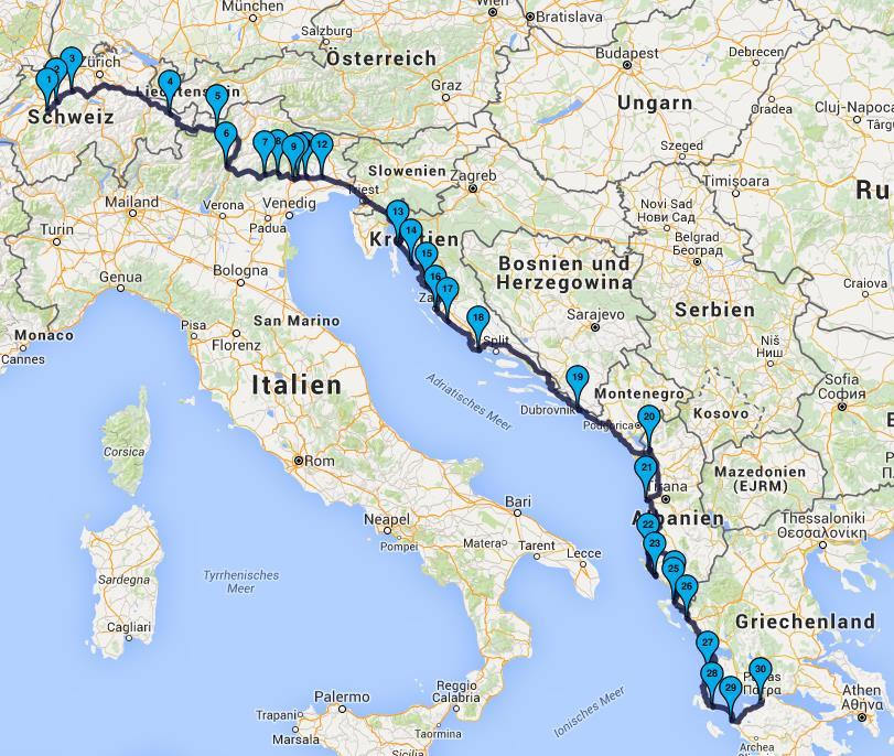 Mit der Fähre zurück nach Venedig und Weiterfahrt gegen Toffen. ca. 3023 Km Österreich Euro Italien Euro Slowenien Euro Kroatien HRK (1 Kuma = 100 Lipa) 1 EUR = 7.