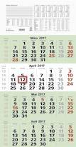 Sonn- und Feiertage hervorgehoben. 14 Monate/1 Seite. Mit Dezember des Vorjahres und Januar des Folgejahres. Maße: 100 x 70 cm (B x H).