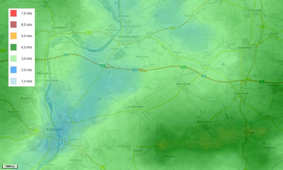 1.2.3. Windgeschwindigkeit Für die Bestimmung der Immissionen wird die Windgeschwindigkeit in einer Höhe von 10 m über Gelände berücksichtigt.