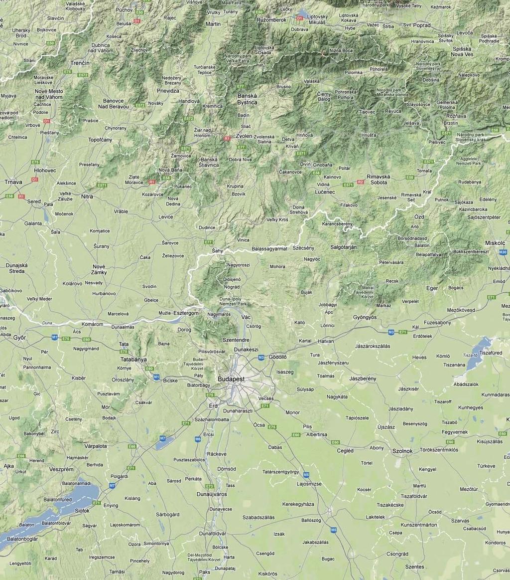 Abb. 2012-2/45-08 Karte Slowakei / Ungarn, Ausschnitt Zvolen - Lučenec - Miskolc, Glashütten bzw. Glaswerke, aus GOOGLE MAPS (2012-05) 1 Zvolen [Altsohl], 2 Detva an der Slatina, Zlatno a, 4 km östl.