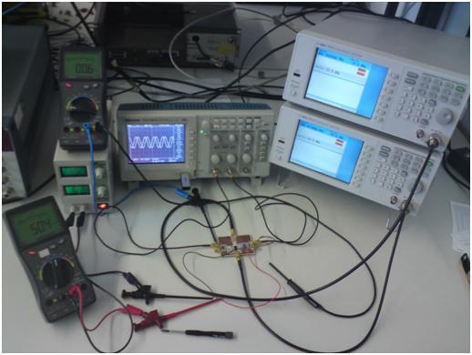 Quadraturdemodulator - Messaufbau - 2x RF-Signal Generator Digital Oszilloskop Diverse Kabel LO-Signal : 600MHz, -10dBm IF-Signal: