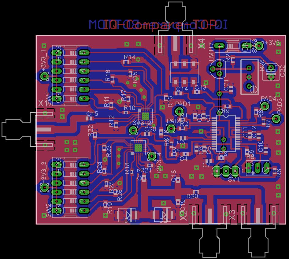 I/Q-Comparator-Demodulator - PCB-Layout - Dünne Signalleitung für I/Q Ausgänge Signale an Pads abgegriffen