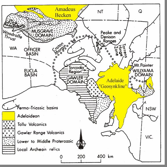 Süd-Australien Adelaide Geosynkline : 15 15 km km mächtige Turbidite, Tonsteine, Karbonate